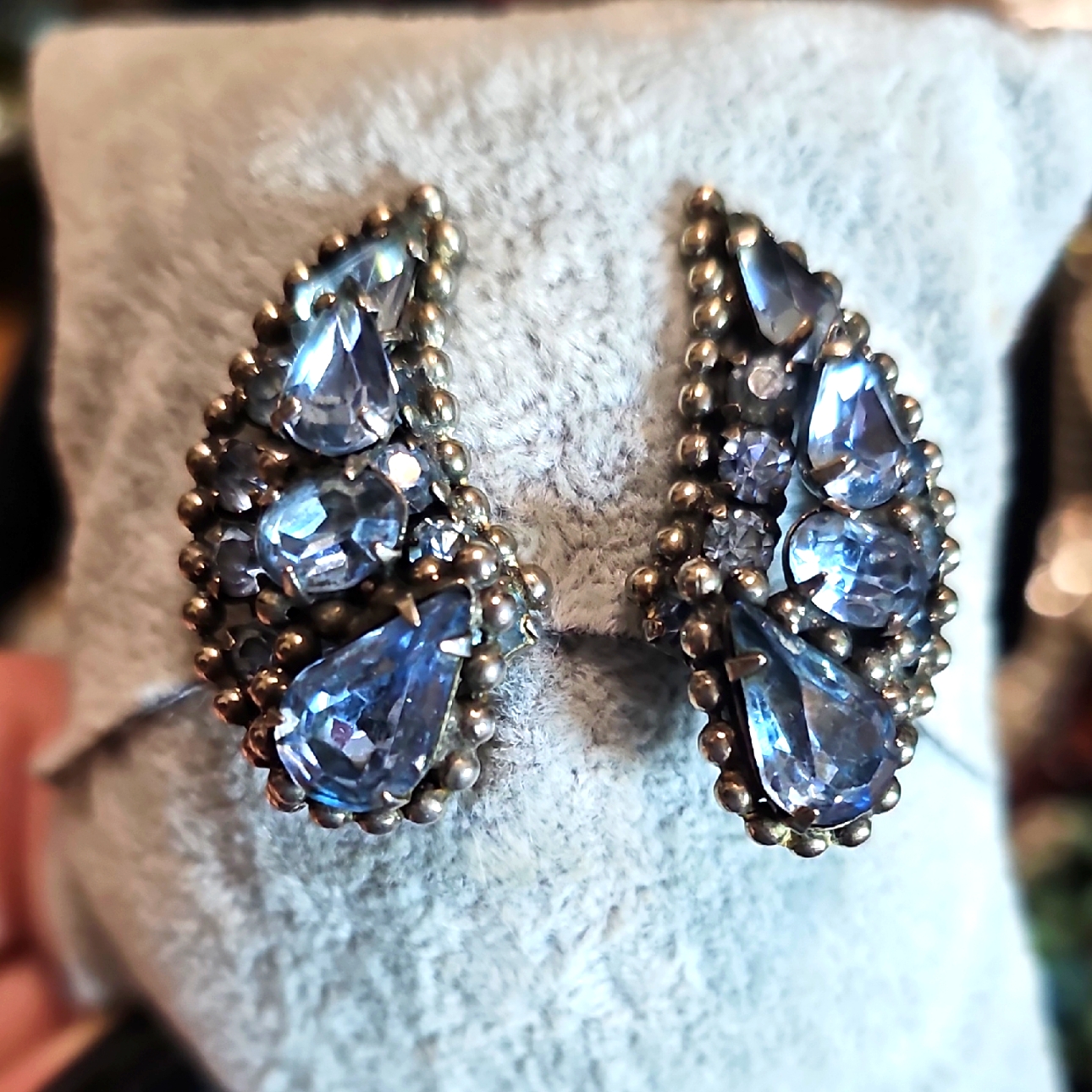 Vintage Sterling Silver Kramer Skyblue Rhinestone Climbers 1940's Earrings